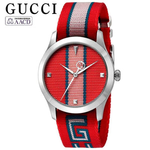 Gucci G Timeless Quartz Red Dial Two Tone NATO Strap Watch For Men - YA1264070 Authentic Buy Shop Now
