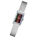 Gucci G Frame Quartz Diamonds Green & Red Mother of Pearl Dial Silver Mesh Bracelet Watch For Women - YA147510 Authentic Buy Shop Now