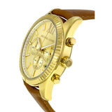 Michael Kors Lexington Chronograph Gold Dial Brown Leather Strap Watch For Men - MK8447 Authentic Buy Shop Now