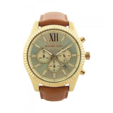 Michael Kors Lexington Chronograph Gold Dial Brown Leather Strap Watch For Men - MK8447 Authentic Buy Shop Now