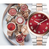 Michael Kors Channing Quartz Red Dial Two Tone Steel Strap Watch For Women - MK6114 Authentic Buy Shop Now