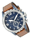 Fossil Nate Chronograph Navy Blue Dial Brown Leather Strap Watch for Men - JR1504 Authentic Buy Shop Now