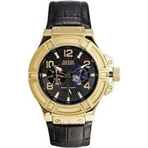 Guess Rigor Analog Black Dial Black Leather Strap Watch For Men - W0040G4 Authentic Buy Shop Now