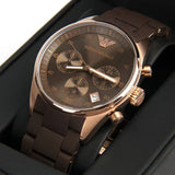 Emporio Armani Sportivo Chronograph Brown Dial Brown Silicone Strap Watch For Men - AR5891 Authentic Buy Shop Now