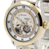 Bulova BVA Skeleton Silver Dial Two Tone Steel Strap Watch for Men - 98A123 Authentic Buy Shop Now
