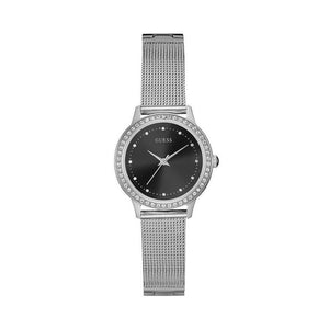 Guess Chelsea Crystals Black Dial Silver Mesh Bracelet Watch For Women - W0647L5 Authentic Buy Shop Now