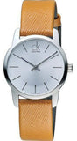 Calvin Klein City Silver Dial Light Brown Leather Strap Watch For Women- K2G23120 Authentic Buy Shop Now