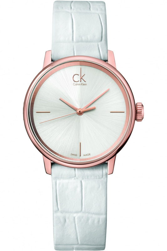 Calvin Klein Accent White Dial White Leather Strap Watch for Women - K2Y2Y6K6 Authentic Buy Shop Now