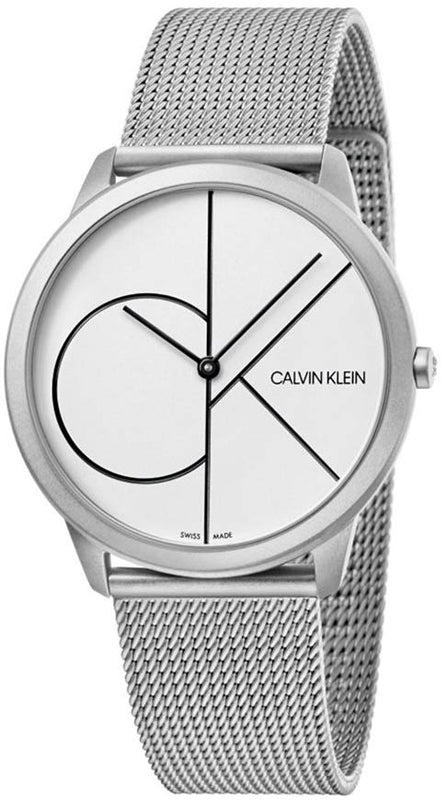 Calvin Klein Minimal White Dial Silver Mesh Bracelet Watch for Men - K3M5115X Authentic Buy Shop Now