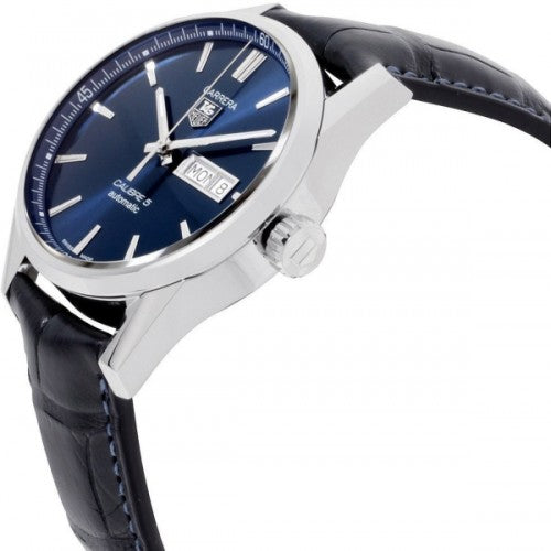 Tag Heuer Carrera Calibre 5 Automatic Blue Dial Blue Leather Strap Watch for Men - WAR201E.FC6292 Authentic Buy Shop Now