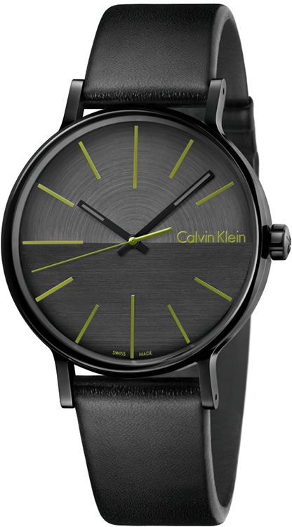 Calvin Klein Boost Black Dial Black Leather Strap Watch for Men - K7Y214CL Authentic Buy Shop Now
