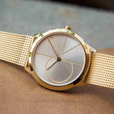 Calvin Klein Minimal Silver Dial Gold Mesh Bracelet Watch for Women - K3M22526 Authentic Buy Shop Now