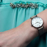 Emporio Armani Gianni T-Bar Silver Dial Beige Leather Strap Watch for Women - AR11111 Authentic Buy Shop Now