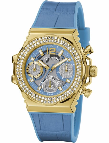 Guess Fusion Chronograph Blue Dial Blue Leather Strap Watch For Women - GW0553L3 Authentic Buy Shop Now