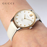 Gucci G Timeless Automatic Silver Dial Beige Leather Strap Watch For Men - YA126348 Authentic Buy Shop Now