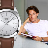 Tissot Gentleman Silver Dial Brown Leather Strap Watch For Men - T127.410.16.031.00 Authentic Buy Shop Now