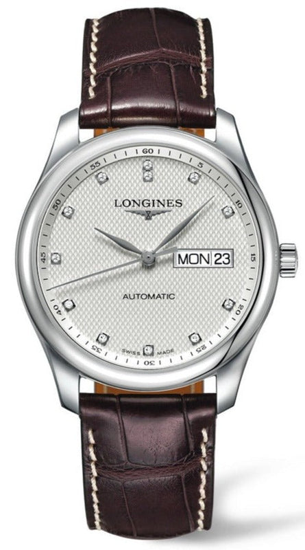 Longines Master Collection Automatic 38.5mm Silver Diamond Dial Brown Leather Strap Watch for Men - L2.755.4.77.3 Authentic Buy Shop Now