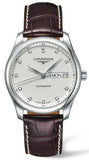 Longines Master Collection Automatic 38.5mm Silver Diamond Dial Brown Leather Strap Watch for Men - L2.755.4.77.3 Authentic Buy Shop Now
