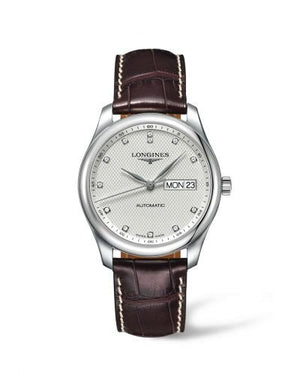 Longines Master Collection Automatic 38.5mm Silver Diamond Dial Brown Leather Strap Watch for Men - L2.755.4.77.3 Authentic Buy Shop Now
