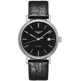 Longines Presence 38.5mm Automatic Black Dial Black Leather Strap Watch for Men - L4.921.4.52.2 Authentic Buy Shop Now
