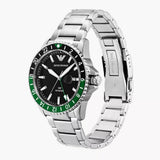Emporio Armani Sea Explorer GMT Quartz Black Dial Silver Steel Strap Watch For Men - AR11589 Authentic Buy Shop Now