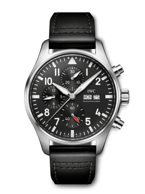 IWC Pilot's Watch Chronograph Black Dial Black Leather Strap Watch for Men - IW377709 Authentic Buy Shop Now