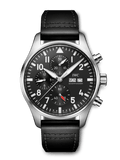 IWC Pilot's Watch Chronograph Black Dial Black Leather Strap Watch for Men - IW377709 Authentic Buy Shop Now