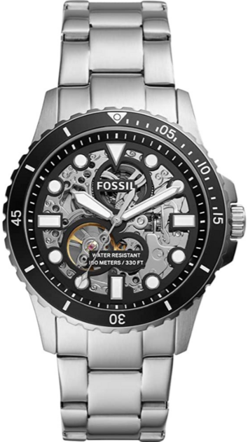 Fossil FB-01 Automatic Skeleton Black Dial Silver Steel Strap Watch for Men - ME3190 Authentic Buy Shop Now