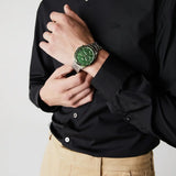 Lacoste Boston Chronograph Green Dial Silver Steel Strap Watch for Men - 2011080 Authentic Buy Shop Now