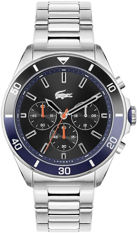Lacoste Tiebreaker Chronograph Black Dial Silver Steel Strap Watch for Men - 2011155 Authentic Buy Shop Now