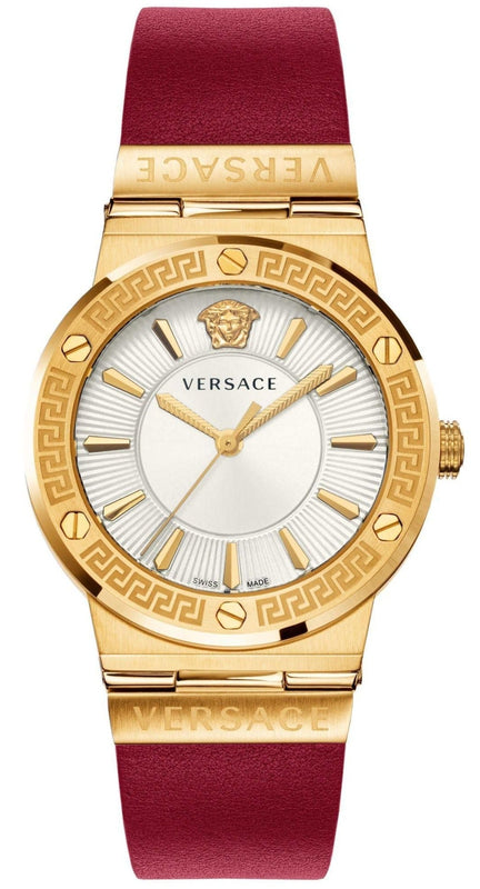 Versace Greca Silver Dial Red Leather Strap Watch for Women - VEVH00420 Authentic Buy Shop Now