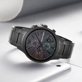 Emporio Armani Renato Chronograph Mother of Pearl Black Dial Black Steel Strap Watch For Men - AR11275 Authentic Buy Shop Now