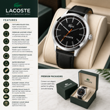 Lacoste Edmonton Black Dial Black Leather Strap Watch for Men - 2010888 Authentic Buy Shop Now