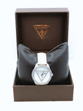 Guess Mini Triangle Quartz Diamonds Silver Dial White Leather Strap Watch For Women - W65006L1 Authentic Buy Shop Now