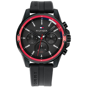 Tommy Hilfiger Mason Black Dial Black Rubber Strap Watch for Men - 1791793 Authentic Buy Shop Now