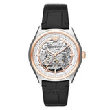 Emporio Armani Zeta Skeleton Automatic Silver Dial Black Leather Strap Watch For Men - AR60018 Authentic Buy Shop Now