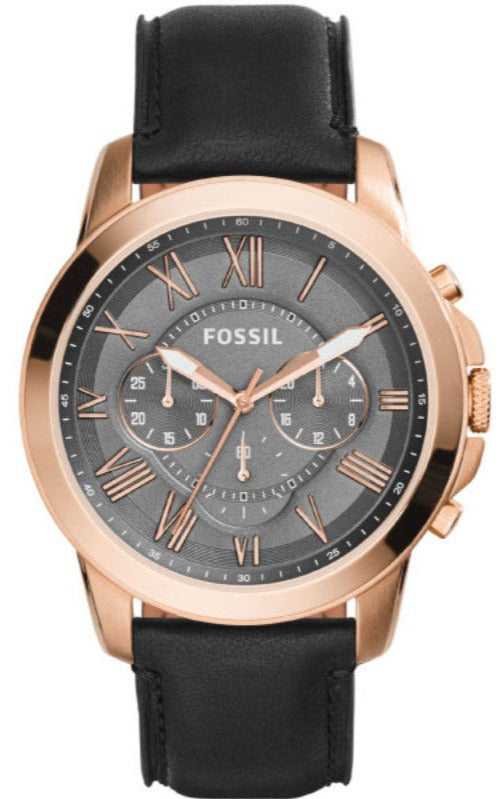 Fossil Grant Chronograph Grey Dial Black Leather Strap Watch for Men - FS5085 Authentic Buy Shop Now