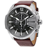 Diesel Mega Chief Chronograph Black Dial Brown Leather Strap Watch For Men - DZ4290 Authentic Buy Shop Now
