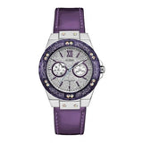Guess Limelight Quartz Silver Dial Purple Leather Strap Watch For Women - W0775L6 Authentic Buy Shop Now