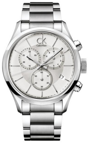 Calvin Klein Masculine Chronograph White Dial Silver Steel Strap Watch for Men - K2H27126 Authentic Buy Shop Now