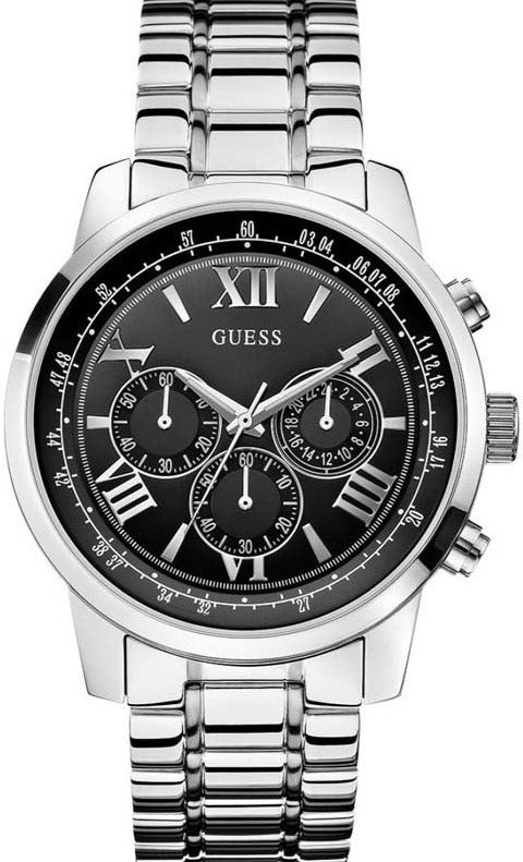 Guess Horizon Chronograph Quartz Black Dial Silver Steel Strap Watch For Men - W0379G1 Authentic Buy Shop Now