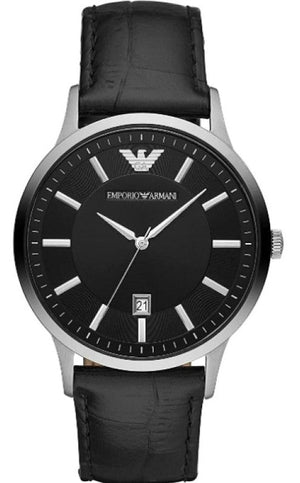 Emporio Armani Renato Analog Black Dial Black Leather Strap Watch For Men - AR11186 Authentic Buy Shop Now