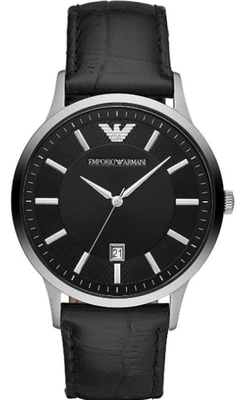 Emporio Armani Renato Analog Black Dial Black Leather Strap Watch For Men - AR11186 Authentic Buy Shop Now