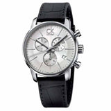 Calvin Klein City Chronograph Silver Dial Black Leather Strap Watch for Men - K2G271C6 Authentic Buy Shop Now