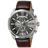 Diesel Mega Chief Chronograph Black Dial Brown Leather Strap Watch For Men - DZ4290 Authentic Buy Shop Now