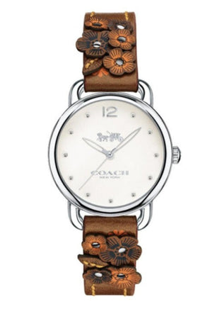 Coach Delancey White Dial Floral Brown Leather Strap Watch for Women - 14502761 Authentic Buy Shop Now