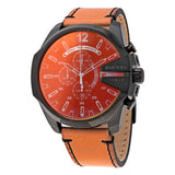 Diesel Mega Chief Chronograph Black Dial Brown Leather Strap Watch For Men - DZ4476 Authentic Buy Shop Now