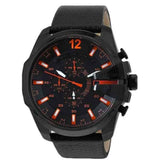 Diesel Mega Chief Chronograph Black Dial Black Leather Strap Watch For Men - DZ4291 Authentic Buy Shop Now