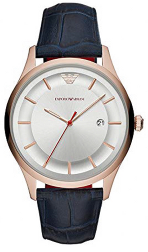Emporio Armani Classic Silver Dial Blue Leather Strap Watch For Men - AR11131 Authentic Buy Shop Now
