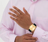Movado Sapphire Gold Dial Black Leather Strap Watch For Men - 606883 Authentic Buy Shop Now